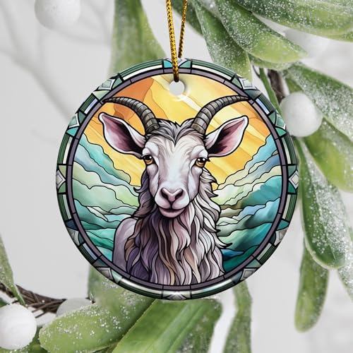 2D Flat All Over Printed, Goat Ornaments, Goat Christmas Ornaments, Goat Ceramic Ornaments, 2 Sides 2.9" Ceramic Ornaments, Gift for Farmer, Christmas Decorations (Ephg-52659002)