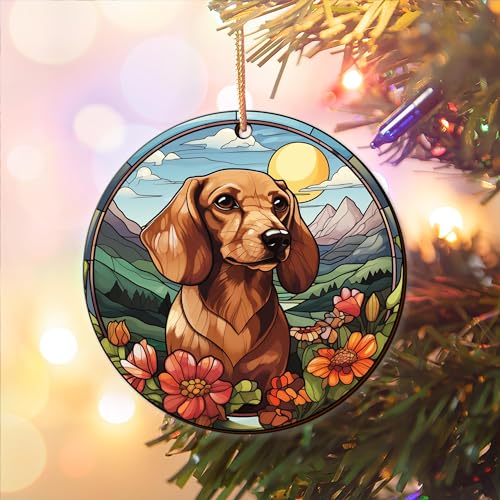 2D Flat All Over Printed, Dachshund Ornaments, Dachshund Christmas Ornaments, 2 Sides 3.5" Wood Ornament, Gift for Dachshund Lover, Christmas Decorations (Ephg-52400006)