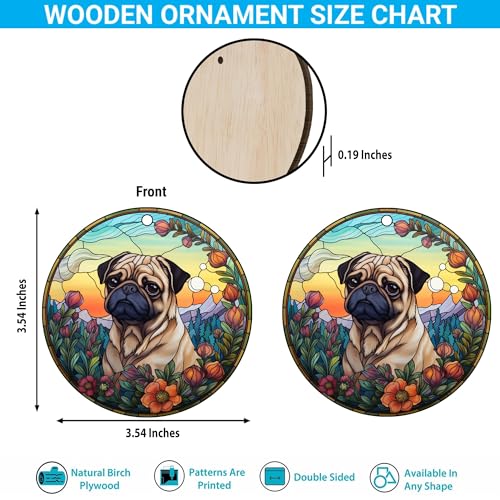 2D Flat All Over Printed, Pug Ornaments, Dog Ornaments, 2 Sides 3.5" Wood Ornament, Gift for Pug Lover, Christmas Decorations