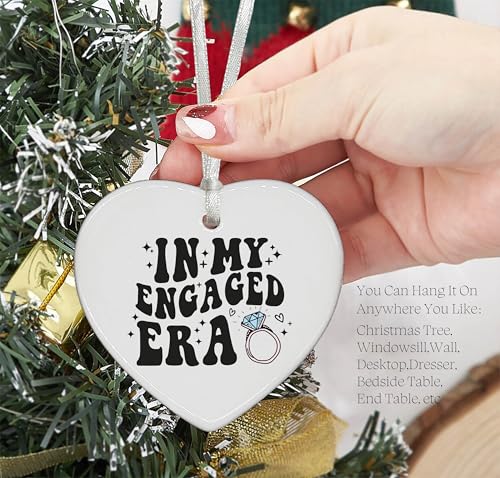 Engagement Gifts for Her Women,Bride to Be-Bridal Shower Gifts,Bachelorette Present for Bride,Future Mrs, Fiance,Newly Engaged Present-Ceramic Heart Shaped Ornament-in My Engaged Era