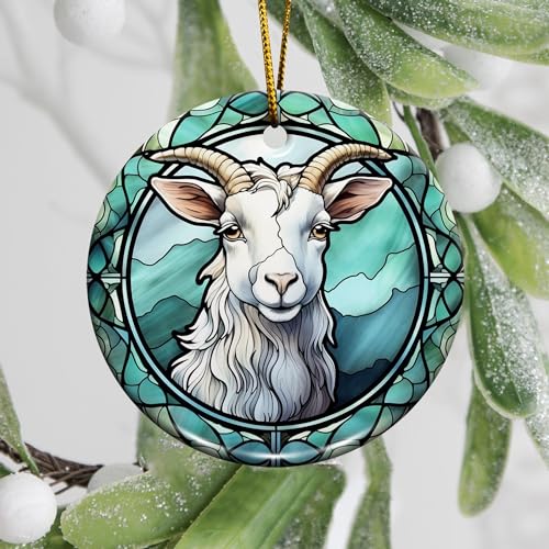2D Flat All Over Printed, Goat Ornaments, Goat Christmas Ornaments, Goat Ceramic Ornaments, 2 Sides 2.9" Ceramic Ornaments, Gift for Farmer, Christmas Decorations (Ephg-52659003)