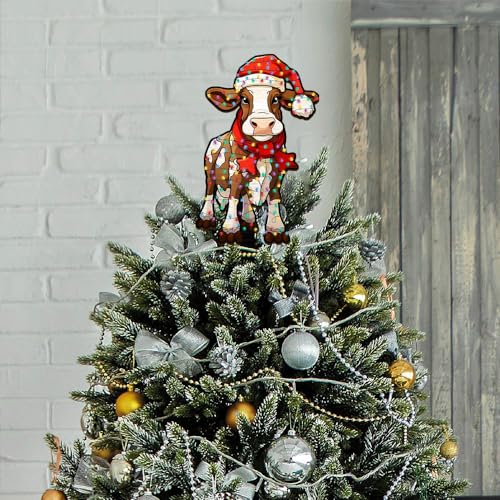 2D Flat All Over Printed, Cow Tree Topper, Christmas Tree Topper, Christmas Tree Topper for Farmer, 8", 12", 18" Wood Tree Topper, Christmas Tree Decor, for Farmer