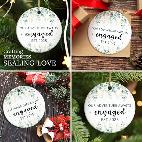 Wedding Gifts Engagement Gifts for Couples 2025 First Christmas Engaged Ornament 2025 Just Engaged Bachelorette Gift Happy Engagement Gift for Newly Engageds Couples Bride to be Her Women Fiance(3)