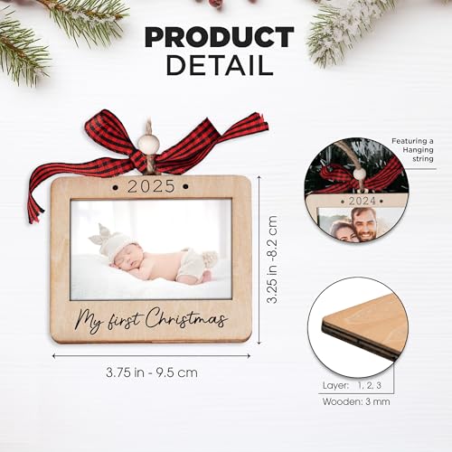 Babys First Christmas Ornament 2025, Baby First Christmas Picture Frame Ornament, 2x3 Picture Frame Wooden Ornament, Babys First Christmas Ornament 2025 Girl, Boy, My First Christmas Ornament 2025