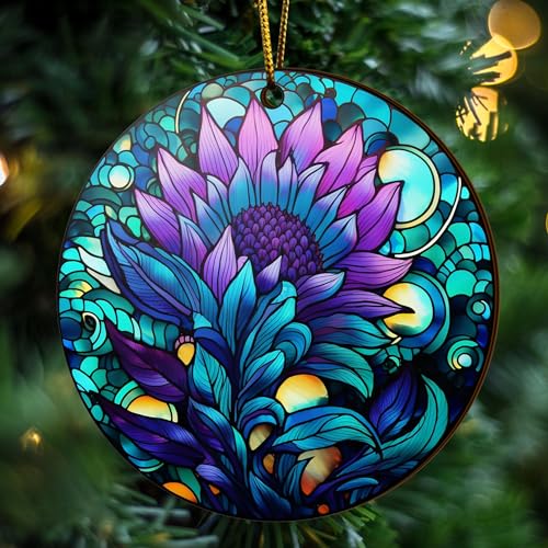 2D Flat All Over Printed, Sunflower Ornaments, Christmas Sunflower Ornaments, 2 Sides 3.5" Wood Ornament, Gift for Sunflower Lover, Christmas Decorations (Ephg-52399002)