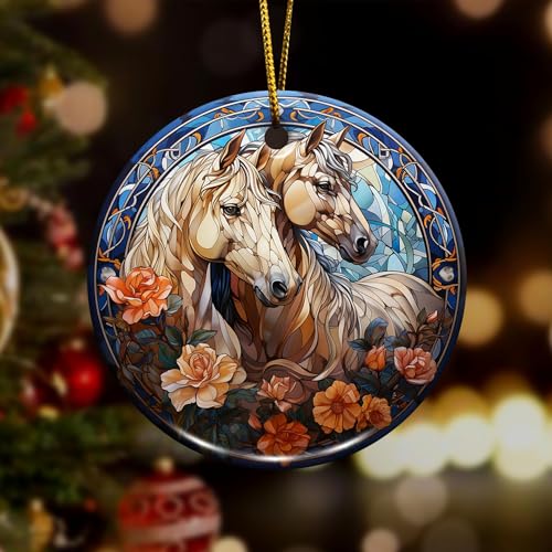 2D Flat All Over Printed, Horse Ornaments, 2 Sides 2.9" Ceramic Ornaments, Gift for Horse Lover, Christmas Decor (Ephg-52658001)