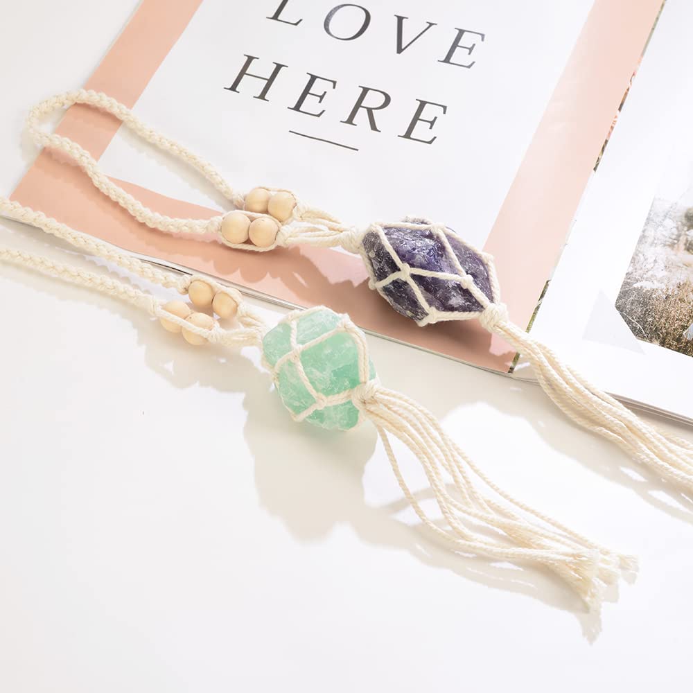 2PCS Healing Crystals Feng Shui Hanging Ornament Car Ornament Meditation Hanging Ornament Window Ornament for Home Decor (Fluorite+Amethyst)