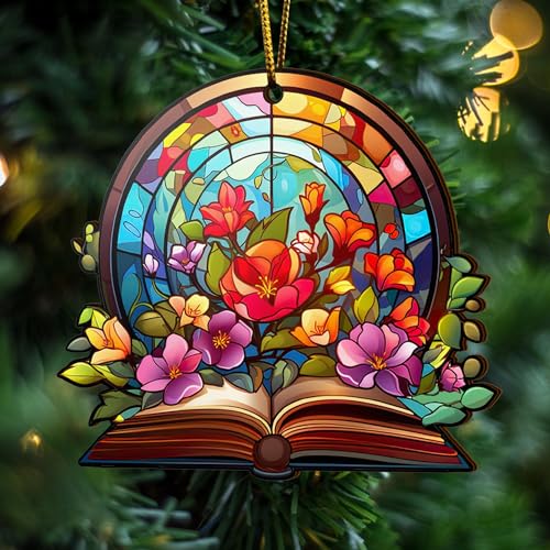 2D Flat All Over Printed, Book Ornaments, Bookshelf Christmas Ornaments, 2 Sides 3.5" Wood Ornament, Gift for Book Lover