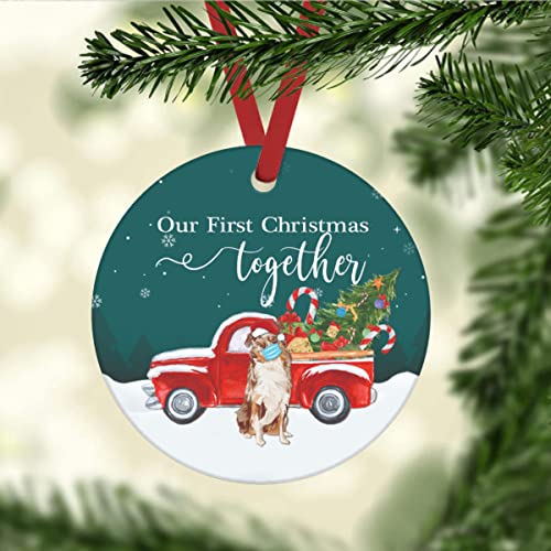 Christmas Ornament, Our First Christmas Together with Australian Shepherd Ornaments Xmas Ornament for Tree, Christmas Bauble Hanging Ornament Keepsake Ornament Christmas Decorations