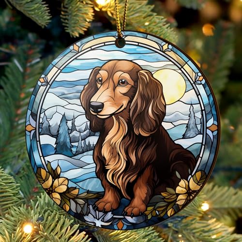 2D Flat All Over Printed, Dachshund Ornaments, Dachshund Christmas Ornaments, 2 Sides 3.5" Wood Ornament, Gift for Dachshund Lover, Christmas Decorations (Ephg-52400005)