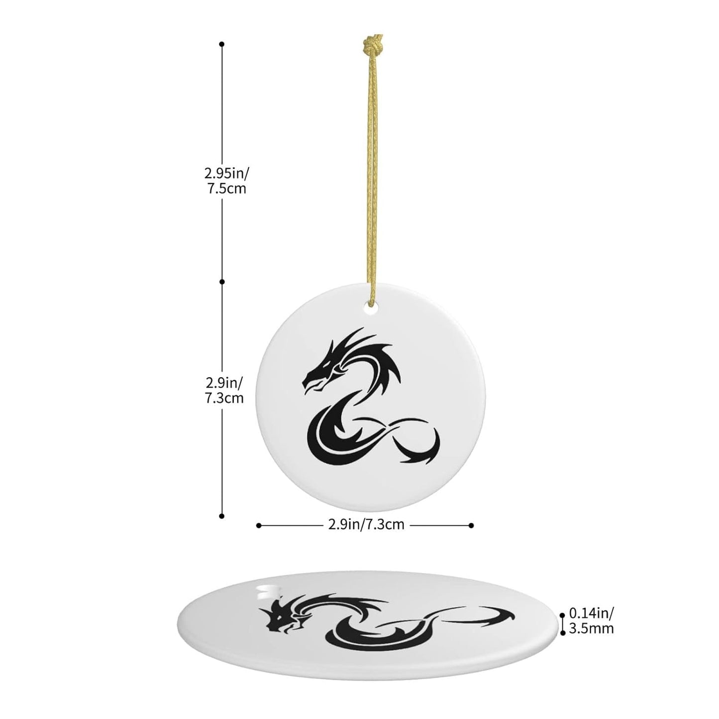 Black Dragon Christmas Ornament Round Ceramic Ornament Pendant Christmas Tree Ornament Hanging Ornament Souvenir Decoration Gift