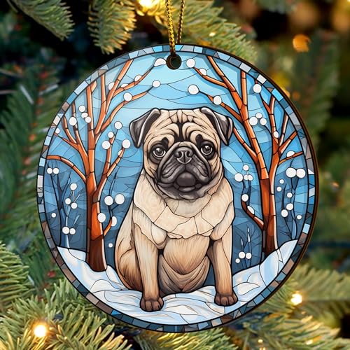 2D Flat All Over Printed, Pug Ornaments, Dog Ornaments, 2 Sides 3.5" Wood Ornament, Gift for Pug Lover, Christmas Decorations