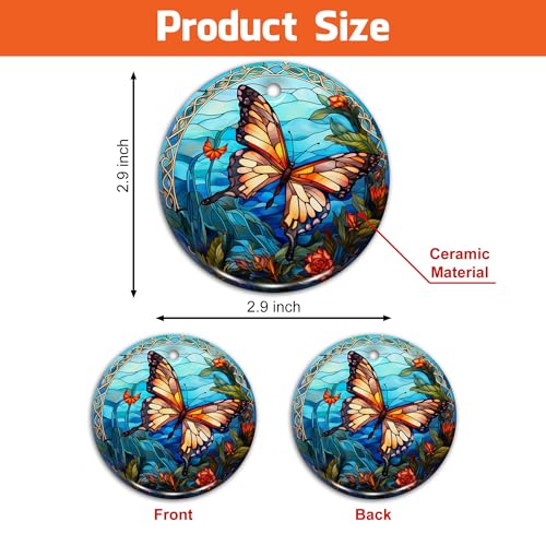 2D Flat All Over Printed, Butterfly Ornaments, Buttefly Ceramic Ornaments, Butterfly Christmas Ornaments, 2 Sides 2.9" Ceramic Ornaments, Butterfly Christmas Decor (EPHG-52541002)