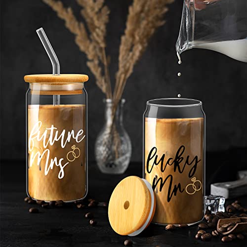 Sieral 2 Sets Future Mrs Lucky Mr Iced Coffee Cups Wedding Bridal Shower Gift 16 oz Wedding Glasses for Bride and Groom Can Shaped Mr and Mrs Mugs Drinking Jars Married Couple's Cup Tumbler