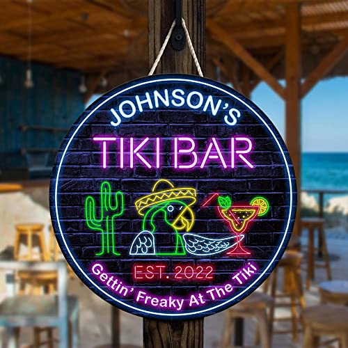 All Over Printed No Real Led Neon Tiki Bar Signs, Gettin' Freaky At The Tiki Signs, 12",18" Wood Signs, Tiki Lounge, Tiki Huts, Tiki Bar, Welcome Sign, Door Signs, Bar Signs, Tiki Signs