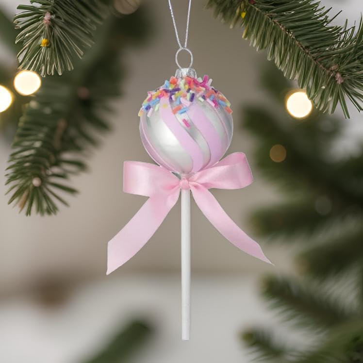 The Bridge Collection Pink Cake Pop Ornament - Cake Pop with Sprinkles Ornament for Holiday Decor - Dessert Ornament - Junk Food Ornament