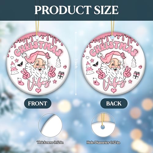3D Effect Christmas Ornament 2024 | Christmas Vibes Cute Santa 3D Christmas Ornament, Funny Ornament, Christmas Tree with Pink Ornament (Christmas Vibes)