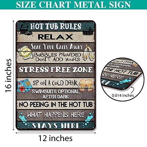 All Over Printed Hot Tub Rules Metal Sign 12x16 Inches, Hot Tub Accessories, Funny Rules Decorations Sign, Outdoor Wall Art Accessories