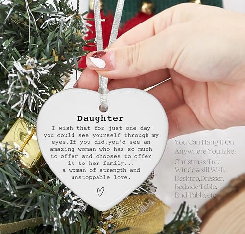 Daughter Incentive From Mom - Heart Shaped Ornament Reminder I Love You Forever - Motivational and Encouraging Gift for Birthday, Graduation