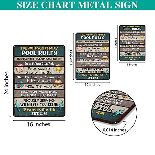 All Over Printed, Pool Rules Metal Sign 8x12", 12x18", 16x24", Pool Funny Sign, Poolside Decorations