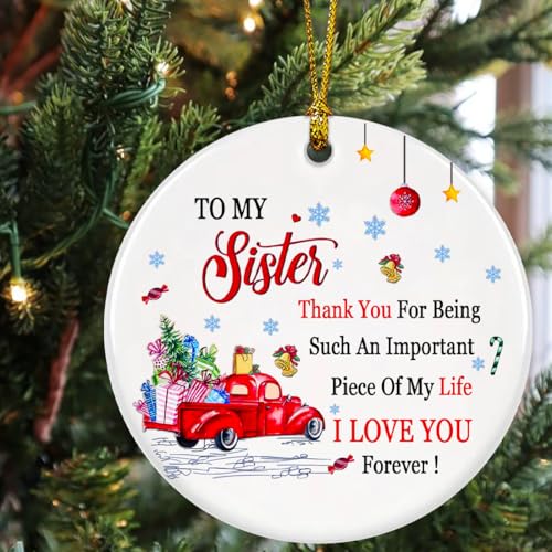Sister Christmas Ornament 2025, Sister Ornaments for Christmas Tree, Sister, Ceramic White Christmas Sisters Ornament, Sister Gifts for Big Sister Best Friend Soul Sister