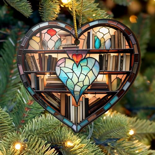 2D Flat All Over Printed, Book Ornaments, Bookshelf Christmas Ornaments, 2 Sides 3.5" Wood Ornament, Gift for Book Lover