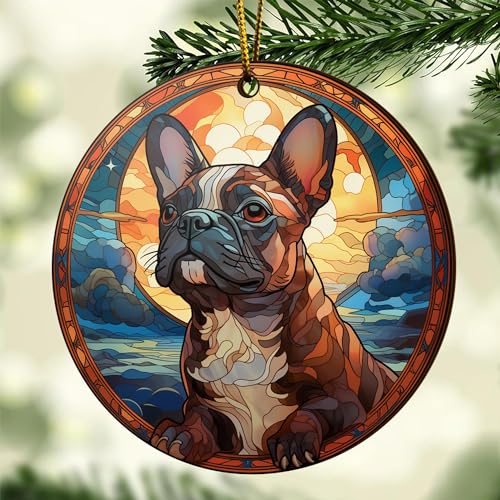 2D Flat All Over Printed, French Bulldog Ornaments, French Bulldog Christmas Ornaments, 2 Sides 3.5" Wood Ornaments, French Bulldog Christmas (Ephg-53028001)