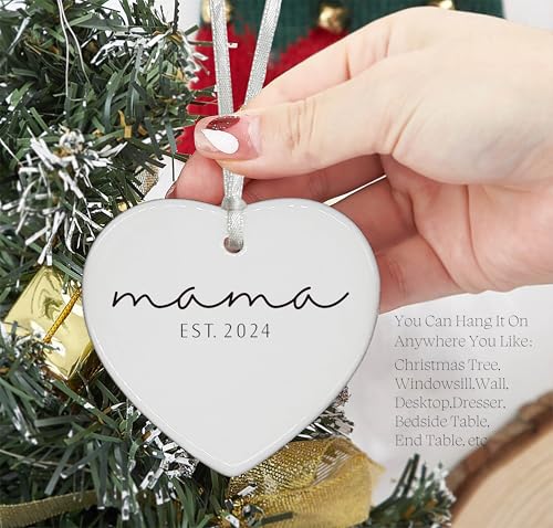 Mama Gift-First Time Mom-Become A Mommy,New Mom Present-Mother to Be-Baby Gift Shower for New Mother-Newborn New Baby Gift-Baby Announcement Gift-Christmas Decor Gift-Ceramic Heart Shaped Ornament