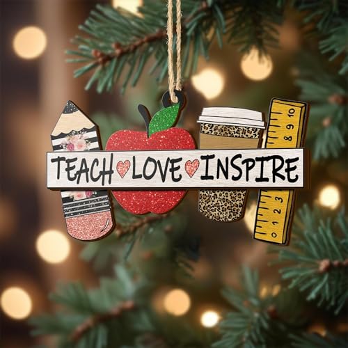 All Over Printed Teacher Christmas Ornaments Apple Pen Ornaments Christmas Tree Hanging 3.2"x3.5" 2 Layer Ornaments Gift for Teacher on Christmas, Christmas Decor
