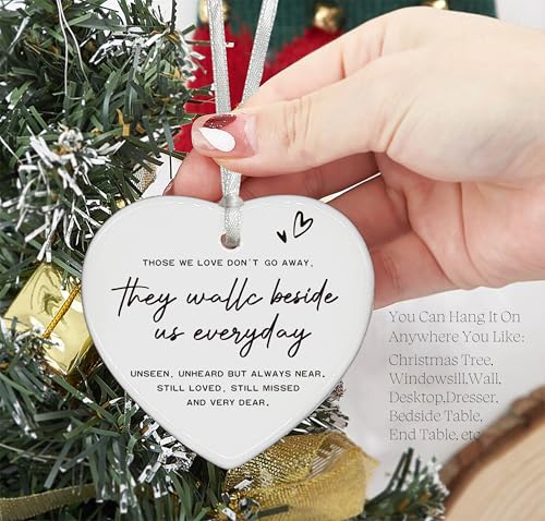 Sympathy Gift,Family Loss,Bereavement Gift,Memorial Keepsake,Those We Love Don't Go Away-Ceramic Heart Ornament Keepsake Sign Plaque Decor Gift-Double-Sided Printing