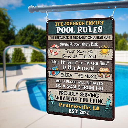 All Over Printed, Pool Rules Metal Sign 8x12", 12x18", 16x24", Pool Funny Sign, Poolside Decorations