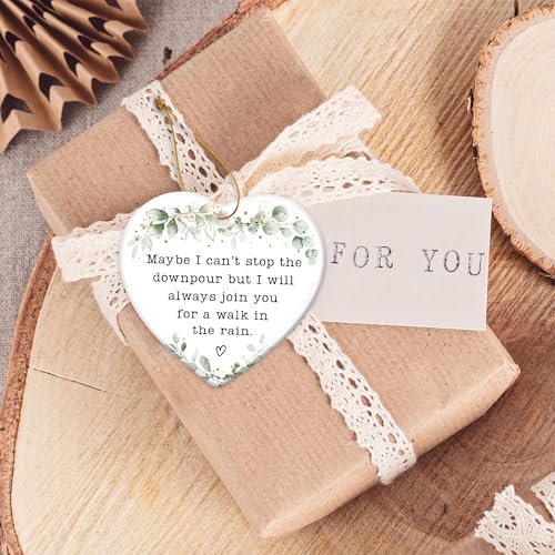 ZAGKOO Maybe I Can't Stop The Downpour Heart Ornament, Sentimental Ceramic Friendship Hanging Plaque Gift for Bestie Women Friends Sister, Long Distance Support Gift, Home Wall Door Car Hanging Decor