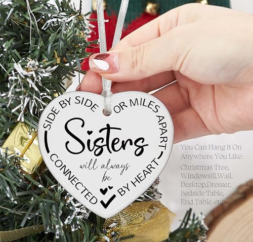 Emotional Gifts for Women,Sis-in-Law,Sister Female, Bestie, BFF,Best Friend Female Present-Unbiological Sis Present-Birthday Ceramic Heart Shaped Ornament-Side by Side Sisters