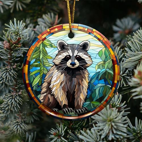 2D Flat All Over Printed, Raccoon Ornaments, Raccoon Ceramic Ornaments, Raccoon Ornaments for Christmas Tree, 2 Sides 2.9" Ceramic Ornaments, Gift for Raccoon Lover (Ephg-52652002)