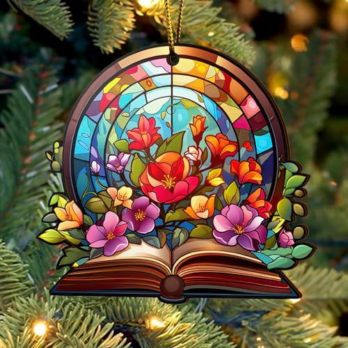 2D Flat All Over Printed, Book Ornaments, Bookshelf Christmas Ornaments, 2 Sides 3.5" Wood Ornament, Gift for Book Lover