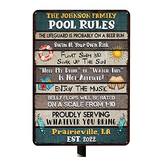 All Over Printed, Pool Rules Metal Sign 8x12", 12x18", 16x24", Pool Funny Sign, Poolside Decorations