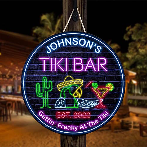 All Over Printed No Real Led Neon Tiki Bar Signs, Gettin' Freaky At The Tiki Signs, 12",18" Wood Signs, Tiki Lounge, Tiki Huts, Tiki Bar, Welcome Sign, Door Signs, Bar Signs, Tiki Signs
