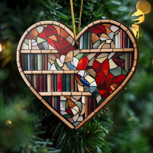2D Flat All Over Printed, Book Ornaments, Bookshelf Christmas Ornaments, 2 Sides 3.5" Wood Ornament, Gift for Book Lover
