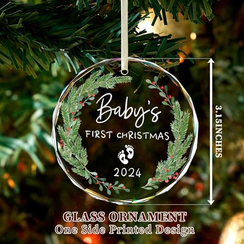 Baby's First Christmas Ornament 2024,Babys First Christmas Ornament for Girl,Boy,Glass Babies First Christmas Ornaments with Box