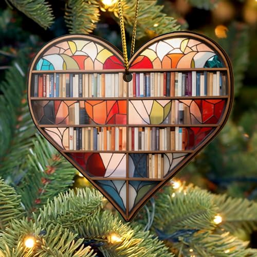 2D Flat All Over Printed, Book Ornaments, Bookshelf Christmas Ornaments, 2 Sides 3.5" Wood Ornament, Gift for Book Lover