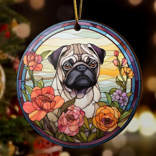 2D Flat All Over Printed, Pug Ornaments, Dog Ornaments, 2 Sides 3.5" Wood Ornament, Gift for Pug Lover, Christmas Decorations
