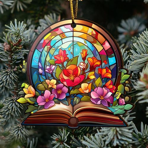 2D Flat All Over Printed, Book Ornaments, Bookshelf Christmas Ornaments, 2 Sides 3.5" Wood Ornament, Gift for Book Lover