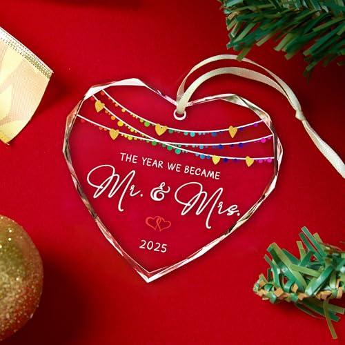 Wedding Gifts, Mr and Mrs Gifts Ornament 2025,Bridal Shower Gifts,Wedding Gifts for Couples 2025, Just Married Gift for Newlywed Couple, Bride,Crystal Glass Ornament Mr and Mrs Gifts