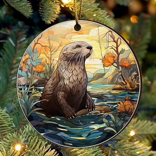 2D Flat All Over Printed, Otter Ornaments, Christmas Tree Ornaments, 2 Sides 3.5" Wood Ornament, Gift for Otter Lover, Christmas Decor (Ephg-52651002)