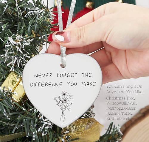 Appreciation Ceramic Heart Ornament Keepsake Sign Plaque Decor - Double-Sided Printing, Thank You Gift for New Job, Retirement, Leaving, Never Forget The Difference You Make