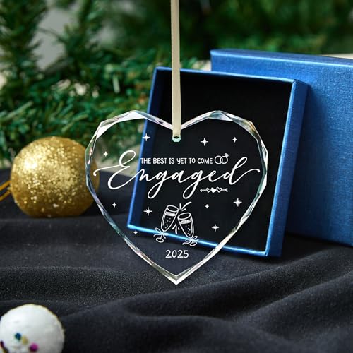Engagement Gifts for Couples,- Engagement Gifts for Her,Women, Friends, Bride to Be Gifts, Glass Engagement Gift, First Christmas Engagement Ornaments 2025