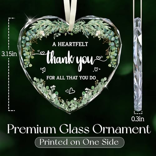Thank You Gifts for Women, Thank You Glass Ornament Appreciation Gifts for Coworkers Teacher Best Friend Employee Nurse Boss Social Workers - Farewell Gift - Wine Bottle Decor Car Hanging Ornament