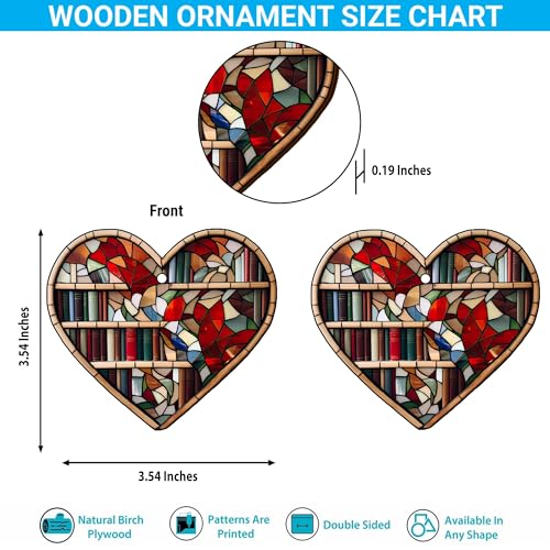2D Flat All Over Printed, Book Ornaments, Bookshelf Christmas Ornaments, 2 Sides 3.5" Wood Ornament, Gift for Book Lover