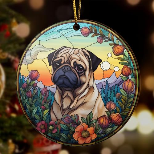 2D Flat All Over Printed, Pug Ornaments, Dog Ornaments, 2 Sides 3.5" Wood Ornament, Gift for Pug Lover, Christmas Decorations