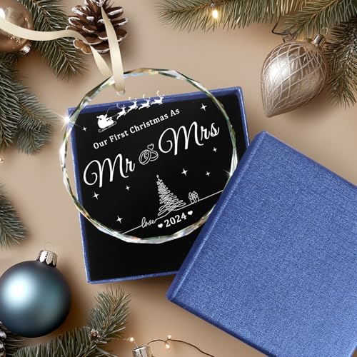 Wedding Gifts, Mr and Mrs Gifts, First Christmas Married Ornament 2024, Wedding Gift for Couple, Unique Crystal Bridal Shower Gift for Bride